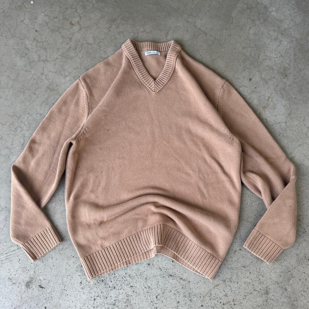 Tan zara v neck sweater